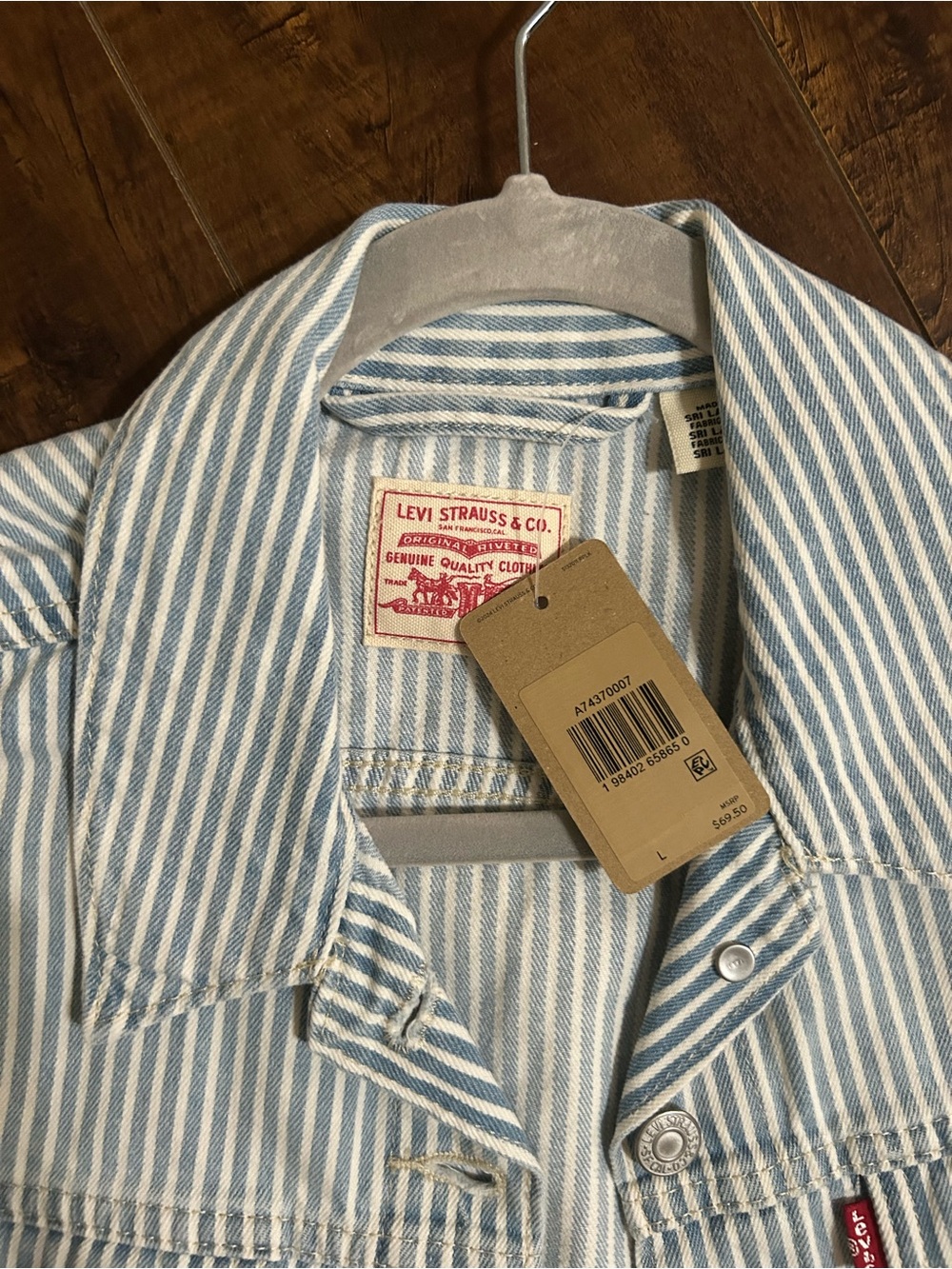 Levi's Blue & White Striped Denim Jacket Vest - Picture 2 of 2